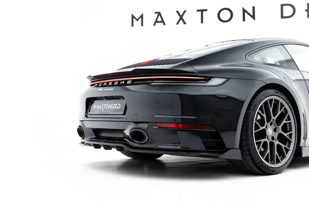 Porsche 911 992 Carrera Sport Design, středový spoiler pod zadní nárazník s žebrováním v.2, maxton design Hit Sezóny